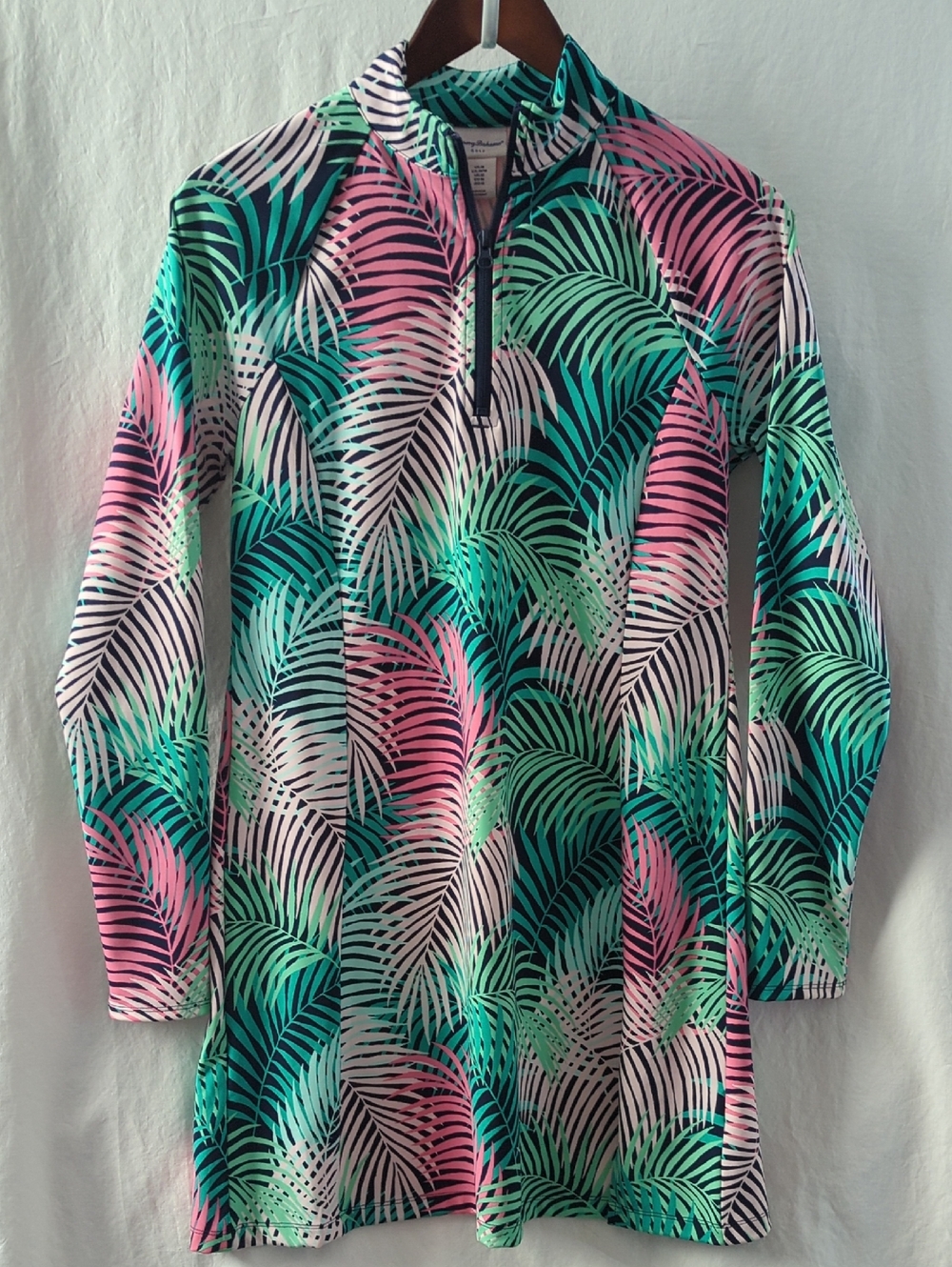 Tommy Bahama Golf Dress M Long Sleeve Tropical Palm Print UPF 50 IslandZone